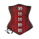 Red Brocade Double Boned Front Clasps Long Underbust Steampunk Corset